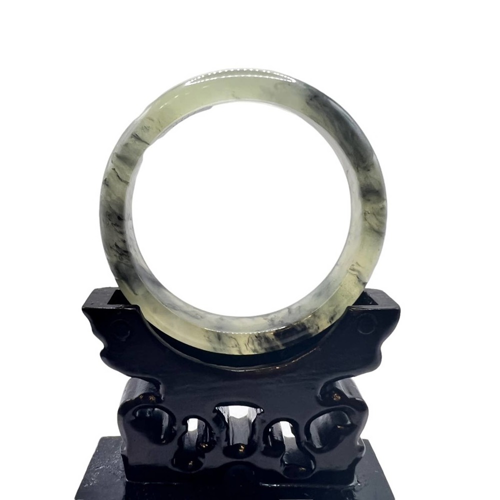 Icy green black Jadeite Jade bangle bracelet. Certified